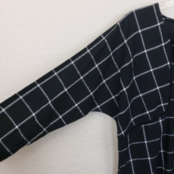 NWT Christy & Co Black/White Plaid Dolman Sleeve Pocketed Cutout Seam Midi Dress - Picture 6 of 16